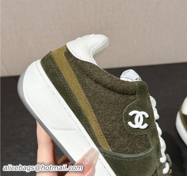 Best Price Chanel Felt Fabric & Suede Sneakers Green 910089