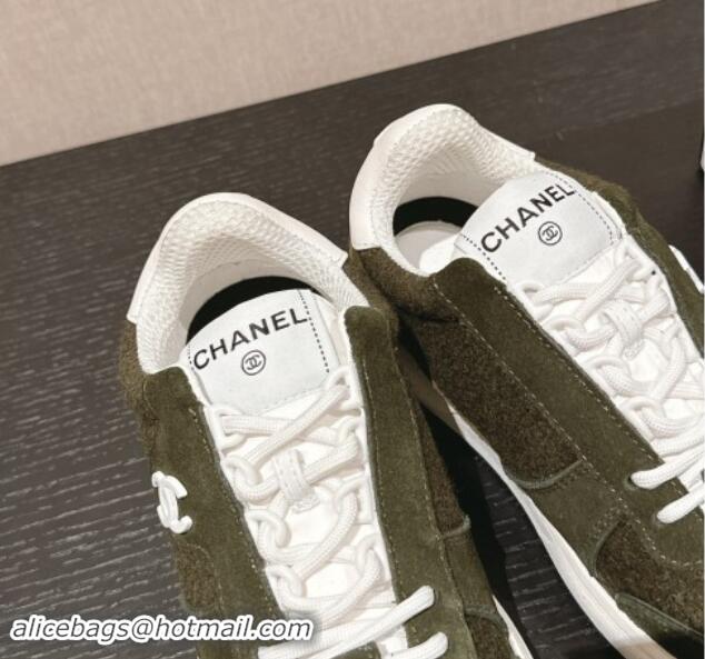 Best Price Chanel Felt Fabric & Suede Sneakers Green 910089