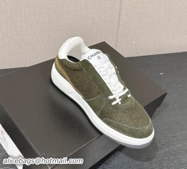 Best Price Chanel Felt Fabric & Suede Sneakers Green 910089