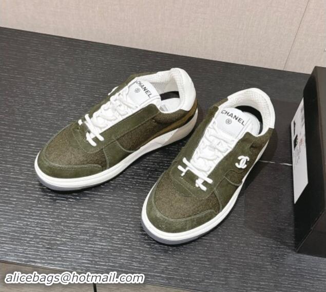 Best Price Chanel Felt Fabric & Suede Sneakers Green 910089