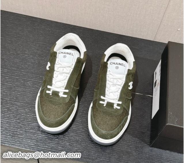 Best Price Chanel Felt Fabric & Suede Sneakers Green 910089