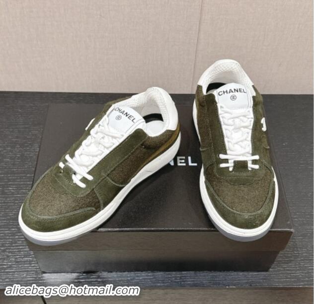 Best Price Chanel Felt Fabric & Suede Sneakers Green 910089