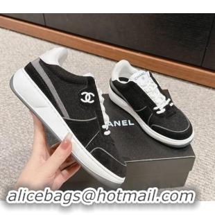 Charming Chanel Felt Fabric & Suede Sneakers Black 910090