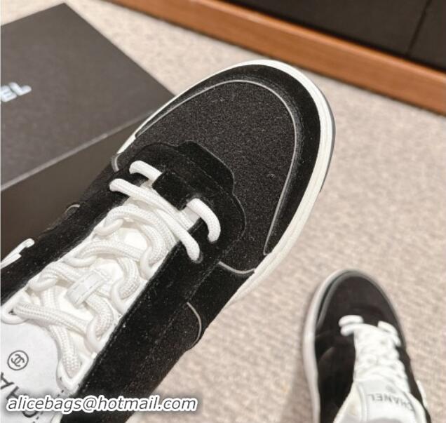 Charming Chanel Felt Fabric & Suede Sneakers Black 910090