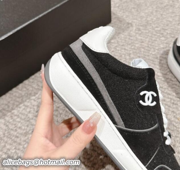 Charming Chanel Felt Fabric & Suede Sneakers Black 910090