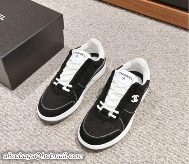 Charming Chanel Felt Fabric & Suede Sneakers Black 910090