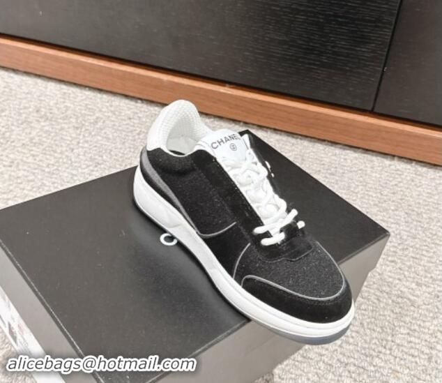 Charming Chanel Felt Fabric & Suede Sneakers Black 910090