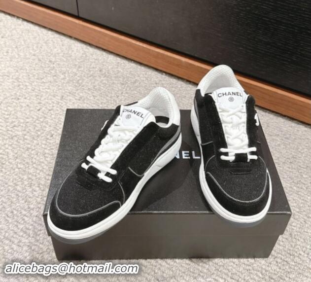 Charming Chanel Felt Fabric & Suede Sneakers Black 910090