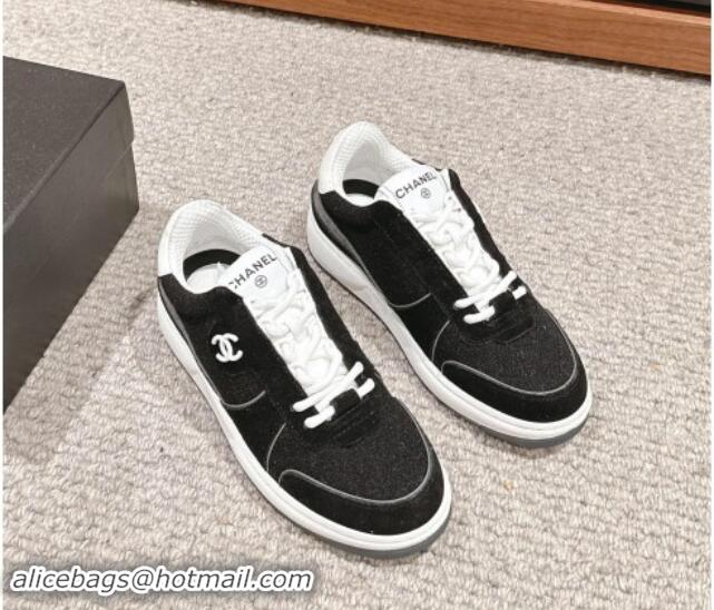 Charming Chanel Felt Fabric & Suede Sneakers Black 910090