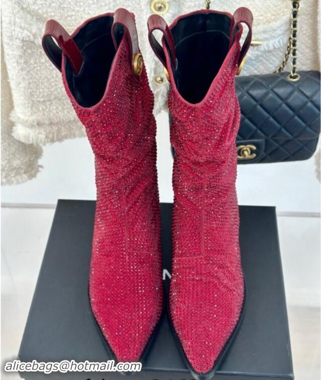 Buy Discount Chanel Strass Studs Allover Heel Medium Boots Red 910093