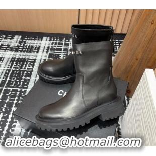 Most Popular Chanel Calfskin Platform Ankle Boots with Front CHANEL Black 910100