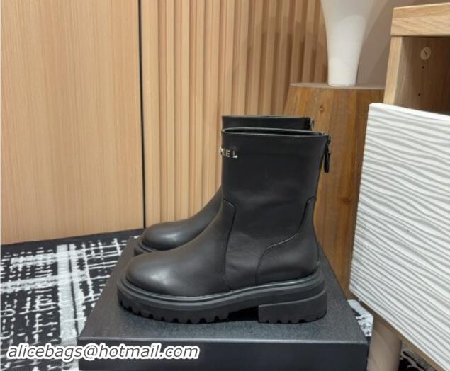 Most Popular Chanel Calfskin Platform Ankle Boots with Front CHANEL Black 910100