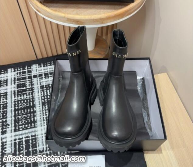 Most Popular Chanel Calfskin Platform Ankle Boots with Front CHANEL Black 910100