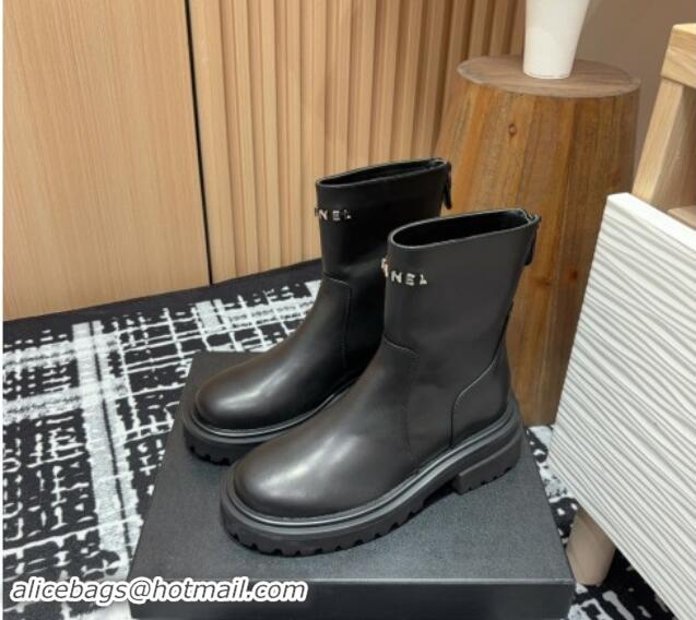 Most Popular Chanel Calfskin Platform Ankle Boots with Front CHANEL Black 910100