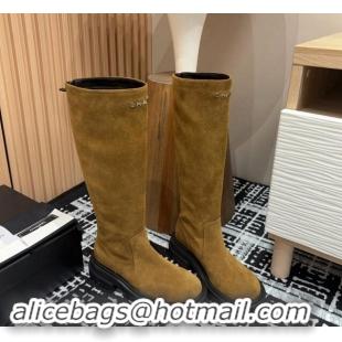 Classic Hot Chanel Suede Platform High Boots with Front CHANEL Yellow 910101