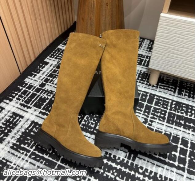 Classic Hot Chanel Suede Platform High Boots with Front CHANEL Yellow 910101