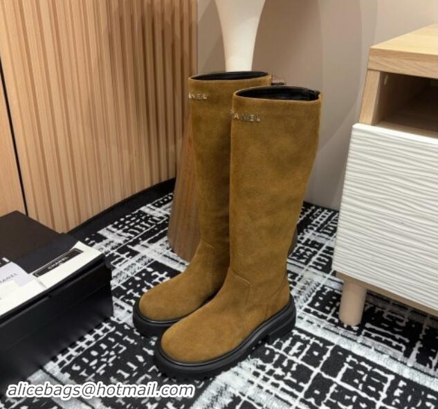 Classic Hot Chanel Suede Platform High Boots with Front CHANEL Yellow 910101