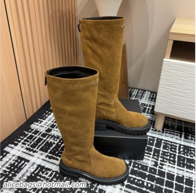 Classic Hot Chanel Suede Platform High Boots with Front CHANEL Yellow 910101