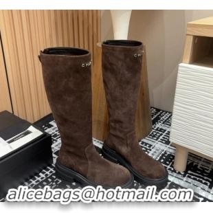 Purchase Chanel Suede Platform High Boots with Front CHANEL Brown 910102