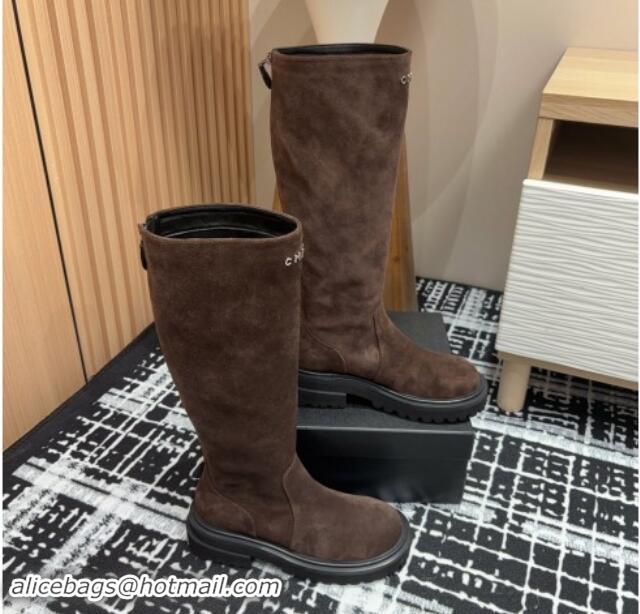 Purchase Chanel Suede Platform High Boots with Front CHANEL Brown 910102