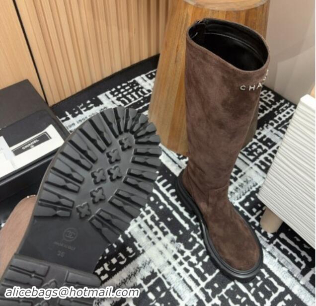 Purchase Chanel Suede Platform High Boots with Front CHANEL Brown 910102