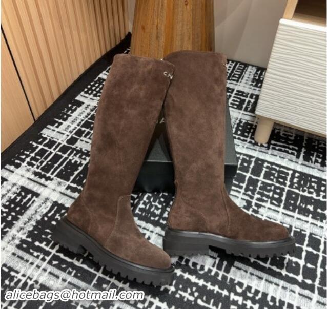 Purchase Chanel Suede Platform High Boots with Front CHANEL Brown 910102