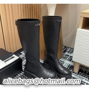 Hot Style Chanel Calfskin Platform High Boots with Front CHANEL Black 910103