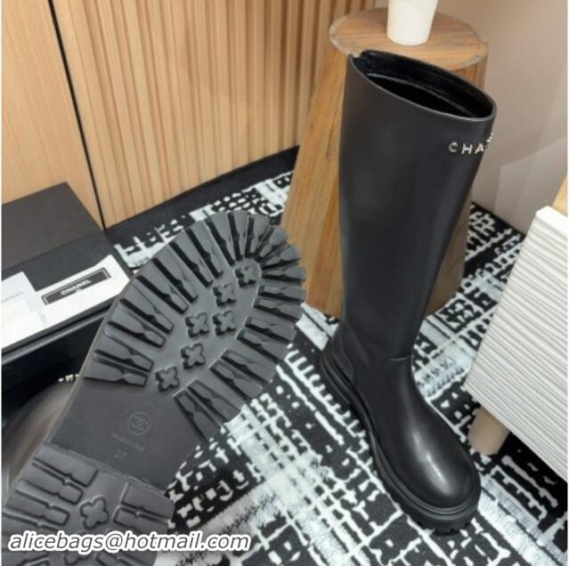 Hot Style Chanel Calfskin Platform High Boots with Front CHANEL Black 910103