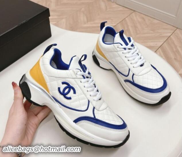 Buy Luxury Chanel Quilted Calfskin Sneakers White/Blue 910106