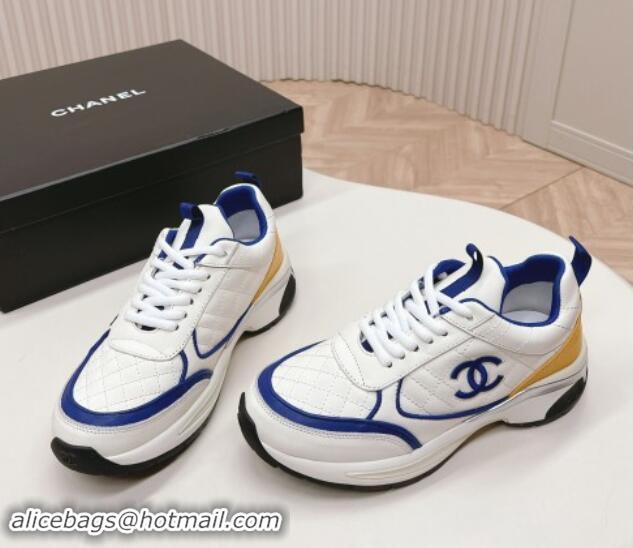 Buy Luxury Chanel Quilted Calfskin Sneakers White/Blue 910106