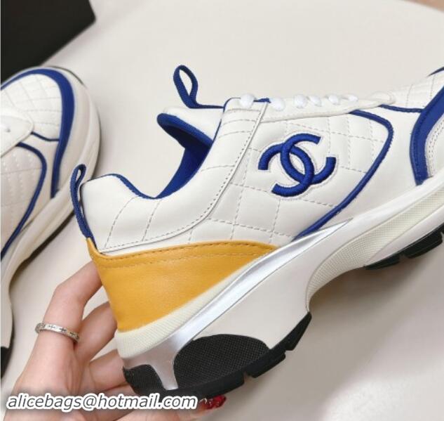 Buy Luxury Chanel Quilted Calfskin Sneakers White/Blue 910106