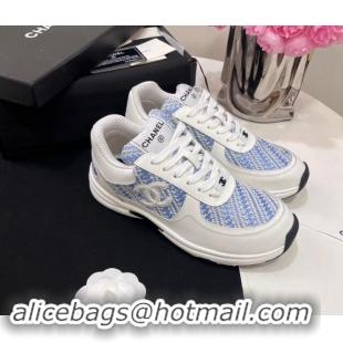 Grade Quality Chanel Calfskin & Braided Fabric Sneakers Blue 910107