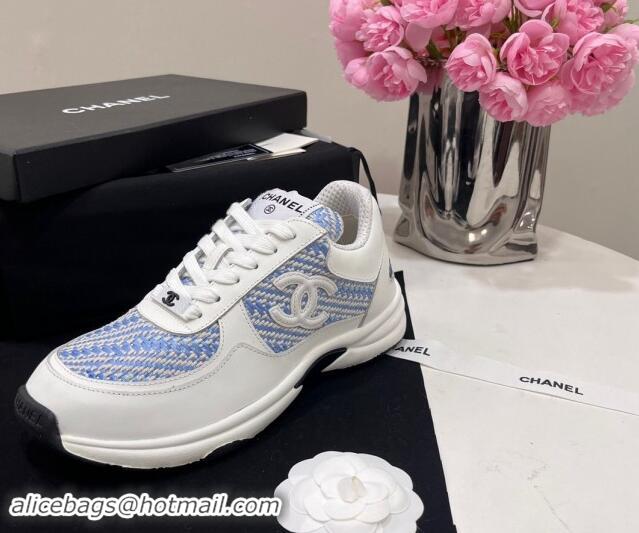 Grade Quality Chanel Calfskin & Braided Fabric Sneakers Blue 910107