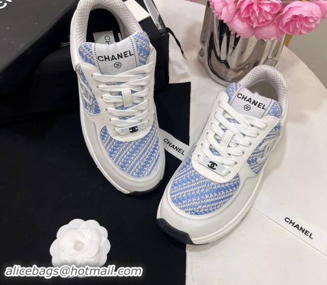 Grade Quality Chanel Calfskin & Braided Fabric Sneakers Blue 910107