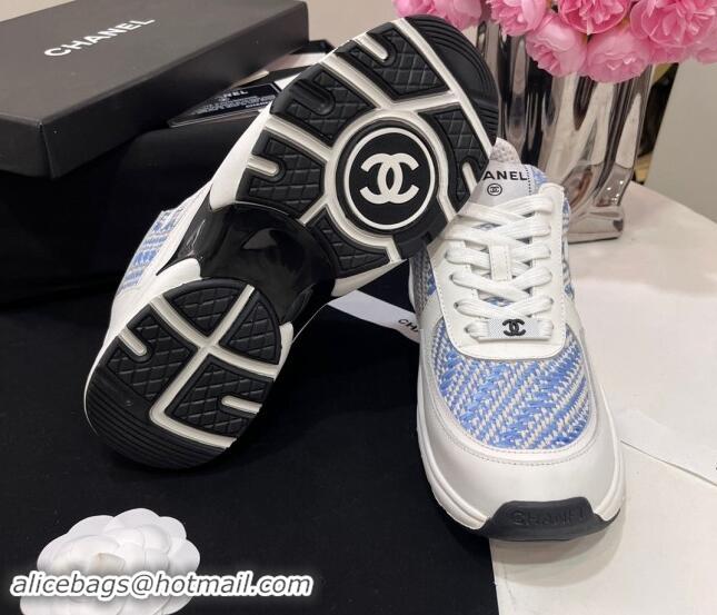 Grade Quality Chanel Calfskin & Braided Fabric Sneakers Blue 910107