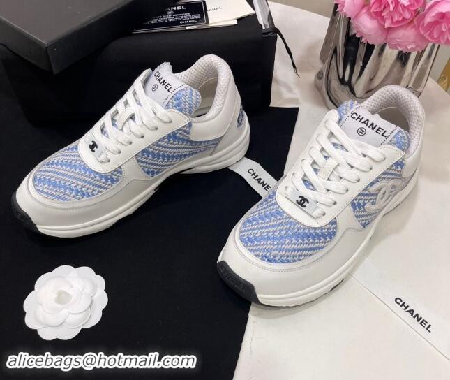 Grade Quality Chanel Calfskin & Braided Fabric Sneakers Blue 910107