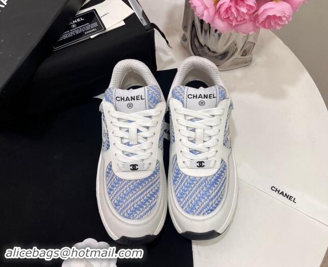 Grade Quality Chanel Calfskin & Braided Fabric Sneakers Blue 910107