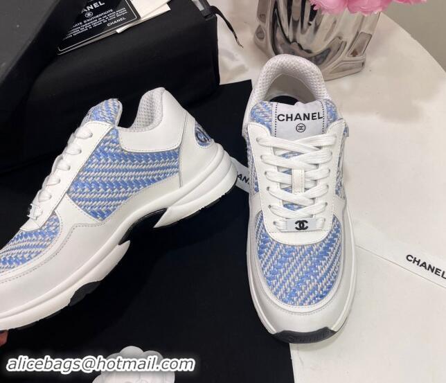 Grade Quality Chanel Calfskin & Braided Fabric Sneakers Blue 910107