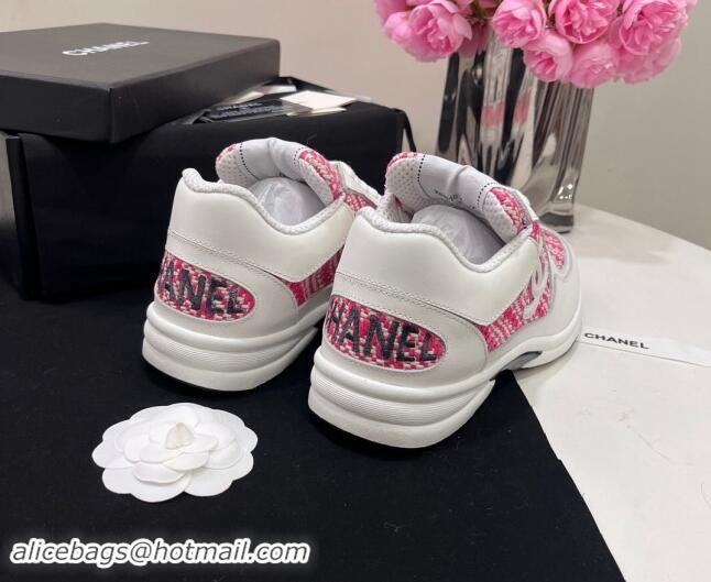 Shop Duplicate Chanel Calfskin & Braided Fabric Sneakers Pink 910108