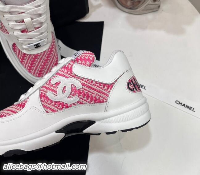 Shop Duplicate Chanel Calfskin & Braided Fabric Sneakers Pink 910108