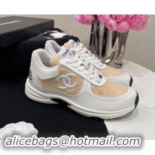 Best Grade Chanel Calfskin & Braided Fabric Sneakers White 910109