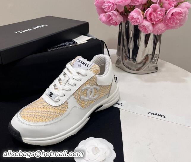 Best Grade Chanel Calfskin & Braided Fabric Sneakers White 910109