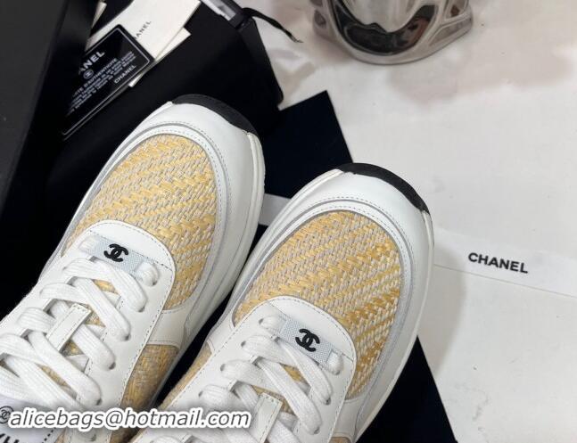 Best Grade Chanel Calfskin & Braided Fabric Sneakers White 910109