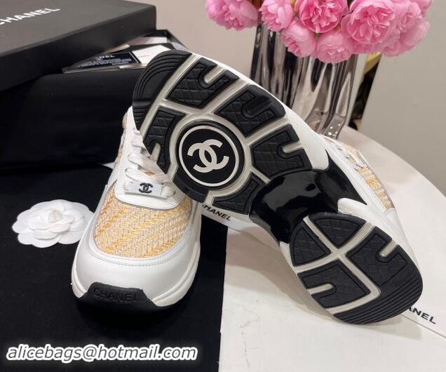 Best Grade Chanel Calfskin & Braided Fabric Sneakers White 910109