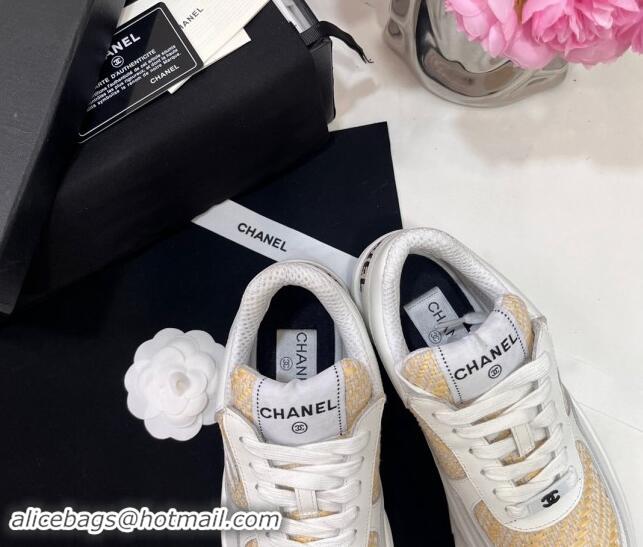 Best Grade Chanel Calfskin & Braided Fabric Sneakers White 910109