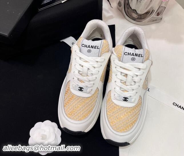 Best Grade Chanel Calfskin & Braided Fabric Sneakers White 910109