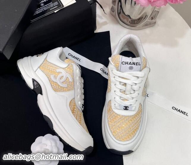 Best Grade Chanel Calfskin & Braided Fabric Sneakers White 910109