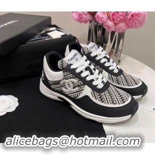 Luxurious Chanel Calfskin & Braided Fabric Sneakers Black 0910110