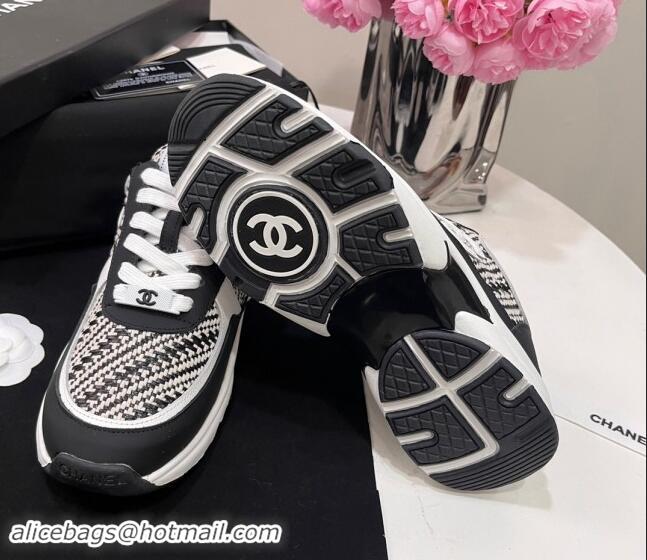 Luxurious Chanel Calfskin & Braided Fabric Sneakers Black 0910110