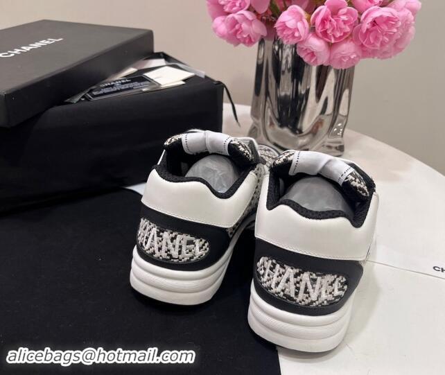 Luxurious Chanel Calfskin & Braided Fabric Sneakers Black 0910110